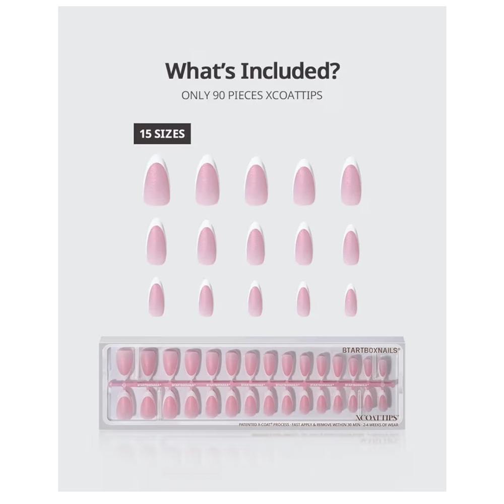 BTArtboxnails XCOATTIPS French Tip Press On Nails - Pink Glitter Medium Almond - Picture 5 of 7
